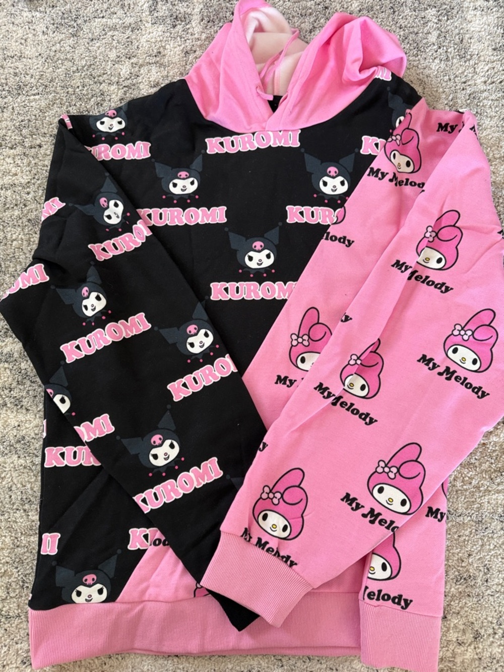 Sanrio Kuromi & My Melody Pink and Black Kids Pajama Top Hoodie
